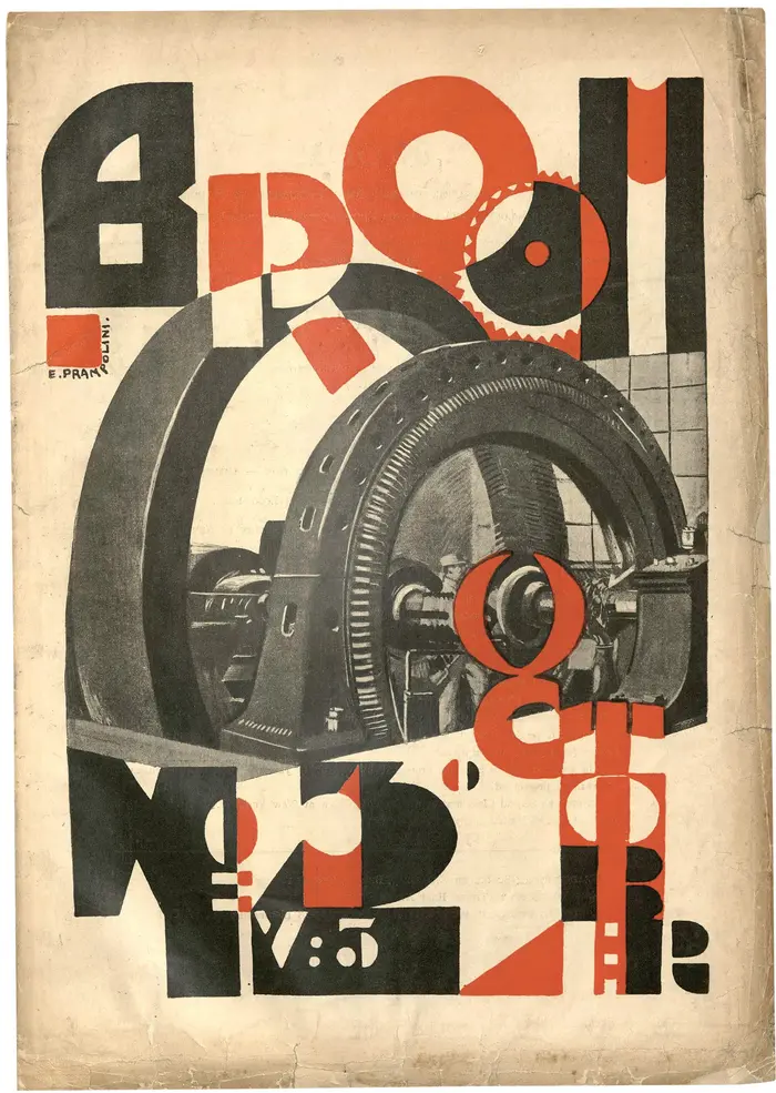 Ein kubistisches Plakat mit der Darstellung eines Fabrikgeräts