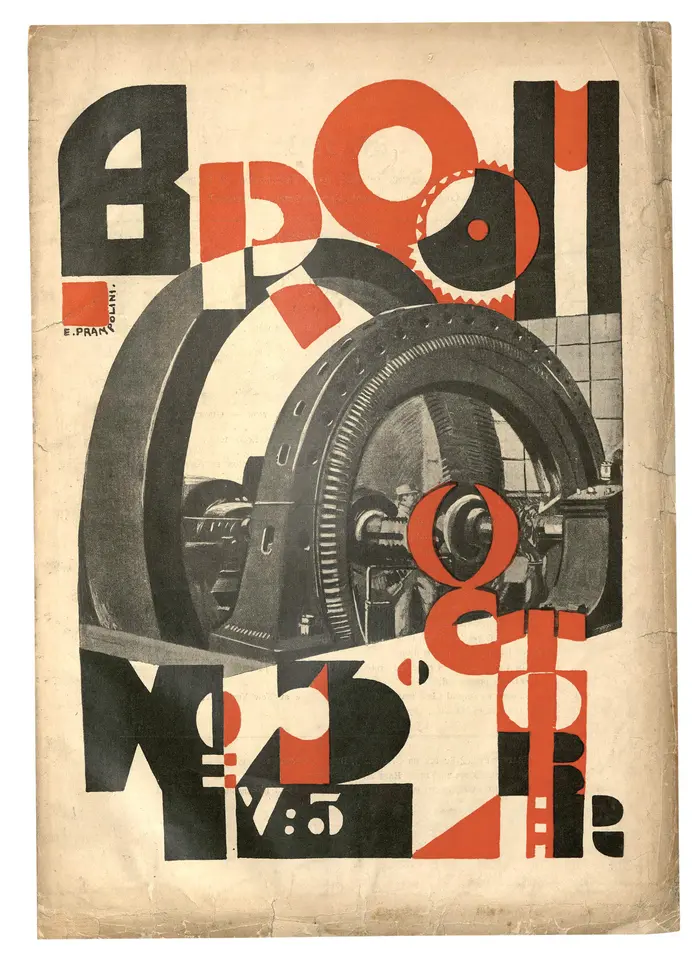 Ein kubistisches Plakat mit der Darstellung eines Fabrikgeräts