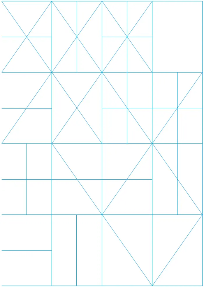 Blaue Linien bilden geometrische Formen auf weisem Hintergrund. 