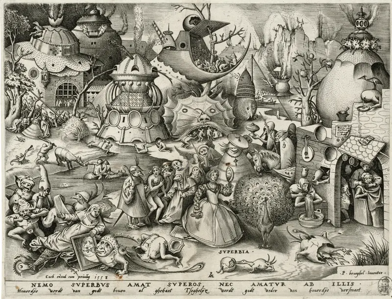 kleinteilige Abbildung von Personen, die sich im Spiegel anschauen u.a.