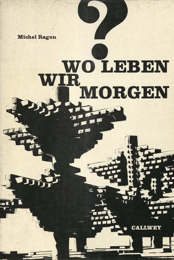 schwarze Skizzen utopischer Gebäude mit einer Frage