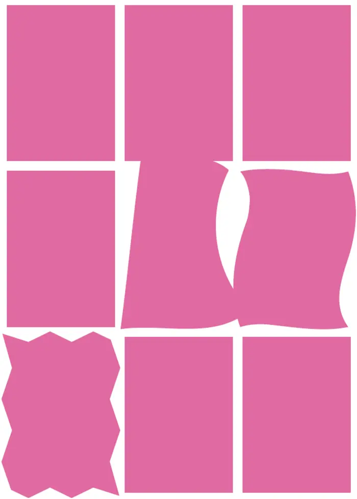 Neun Silhouetten von frei gefalteten Papierblättern 