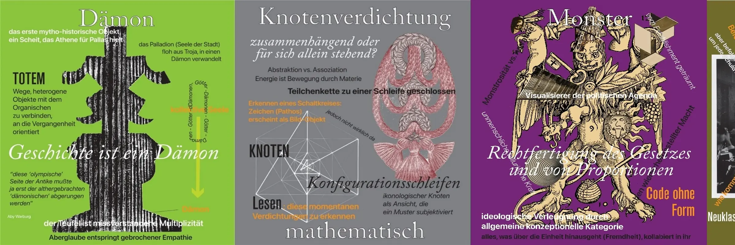 Vier bunte Plakate nebeneinander.