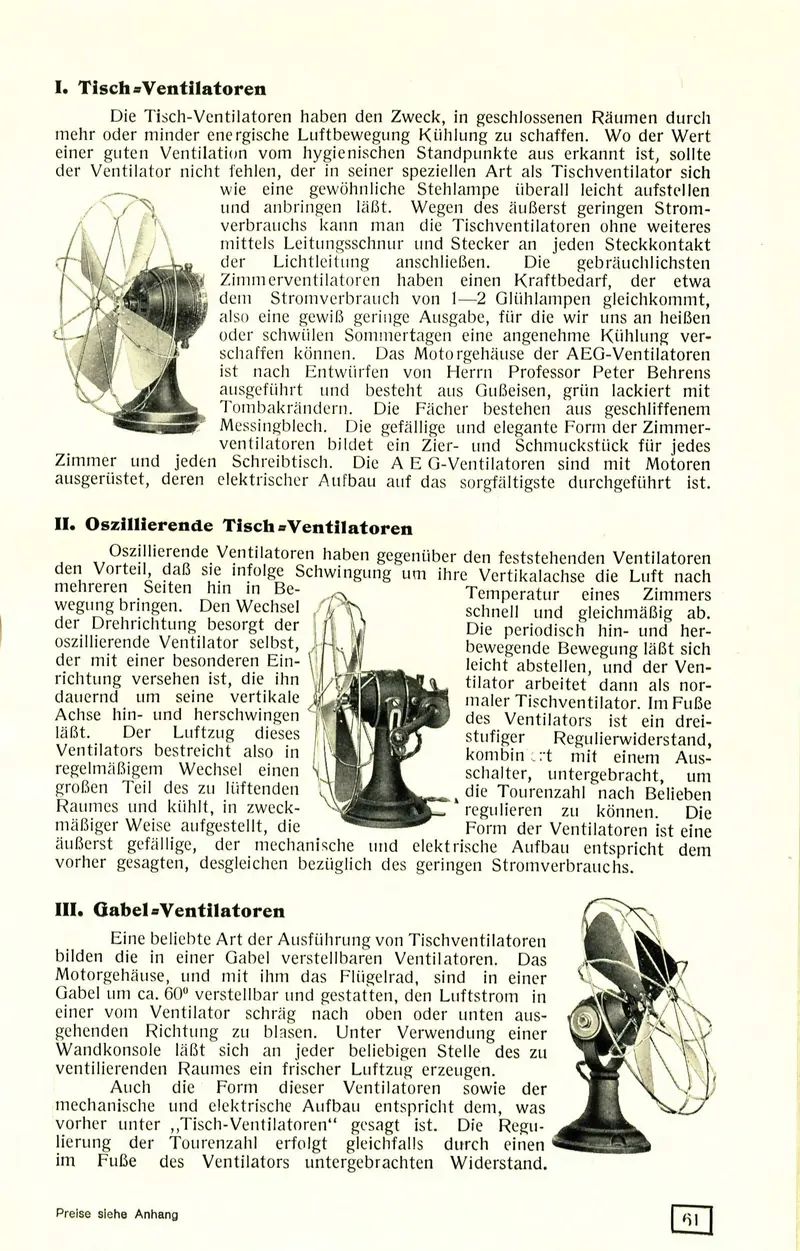 Eine Broschüre für einen Tischventilator.