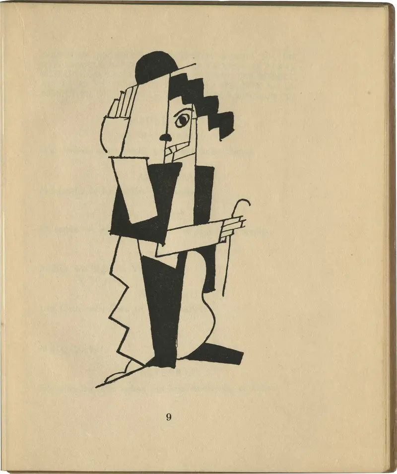 Eine Darstellung von Charlie Chaplin aus schwarz-weißen geometrischen Figuren