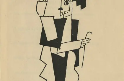 Eine Darstellung von Charlie Chaplin aus schwarz-weißen geometrischen Figuren