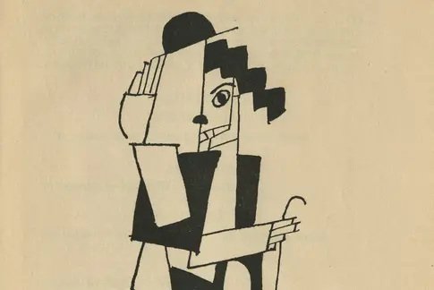 Eine Darstellung von Charlie Chaplin aus schwarz-weißen geometrischen Figuren