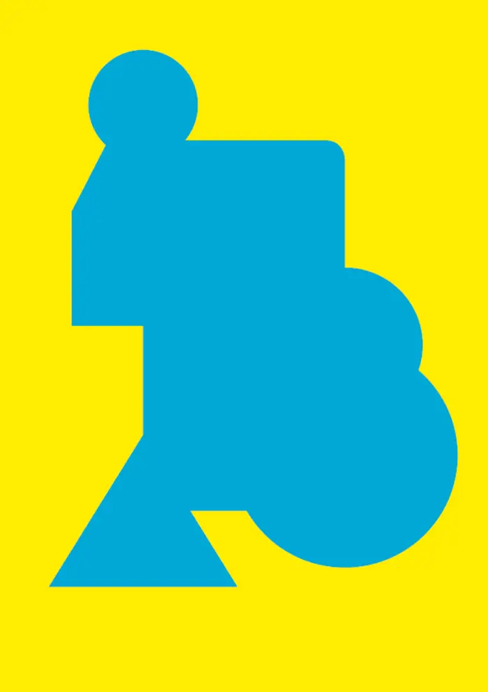 Blaue geometrische Körper auf einem gelben Hintergrund bilden eine freie Form.  